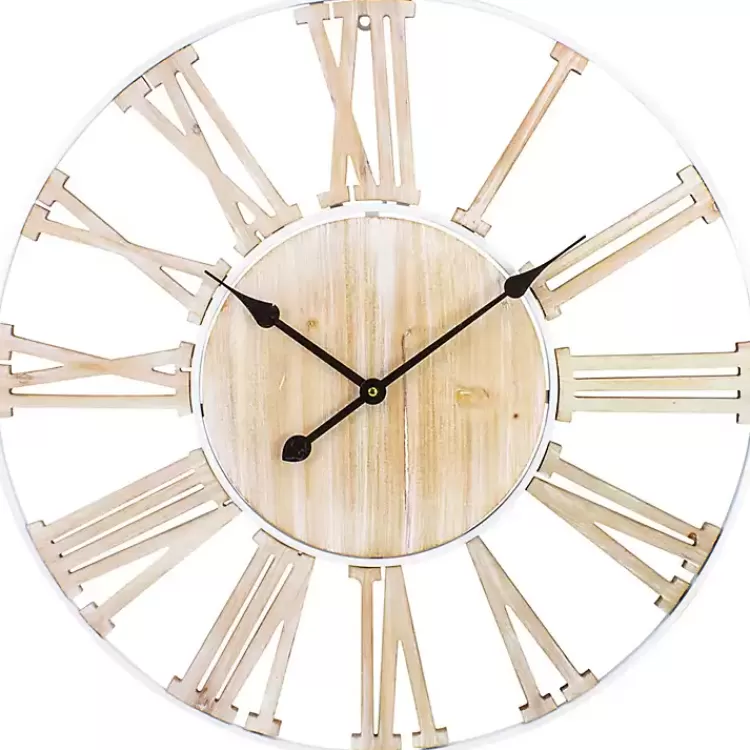 Round White Metal and Wood Wall Clock>Kirklands Home Discount