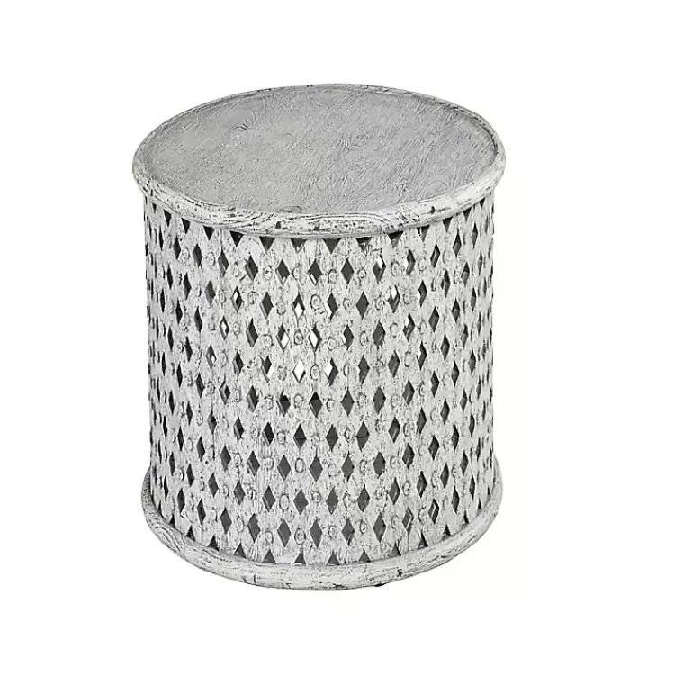 Round White Wood Lattice Accent Table>Kirklands Home Store