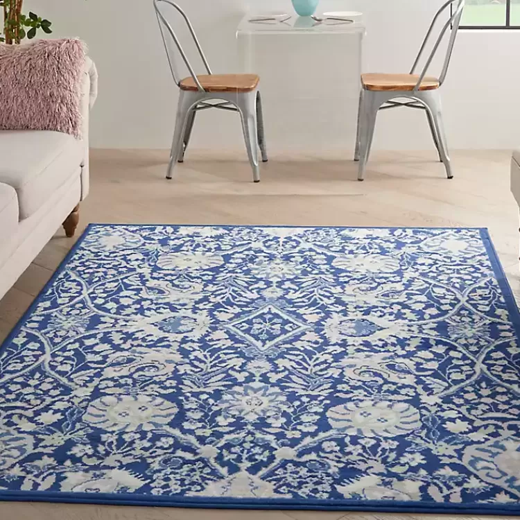 Royal Blue Floral Motif Area Rug, 5x7>Kirklands Home Best Sale