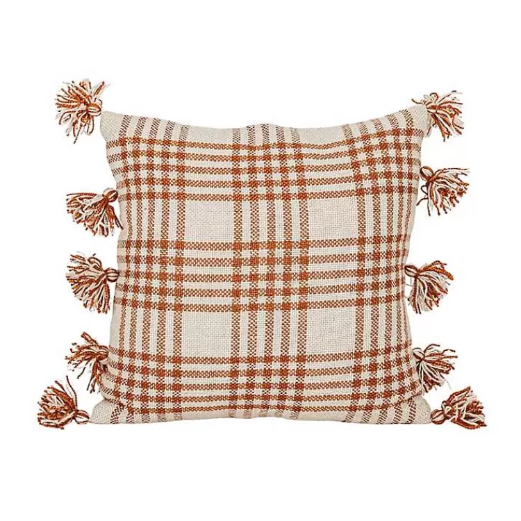 Rust Plaid Tassel Indoor/Outdoor Pillow>Kirklands Home Hot