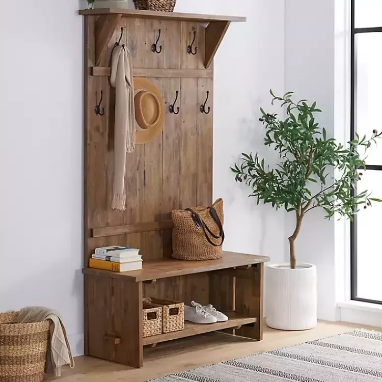 Rustic Acacia Wood Hall Tree>Kirklands Home Hot