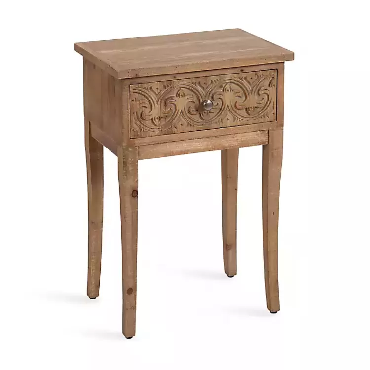 Rustic Ornate Carved Wood Accent Table>Kirklands Home Sale