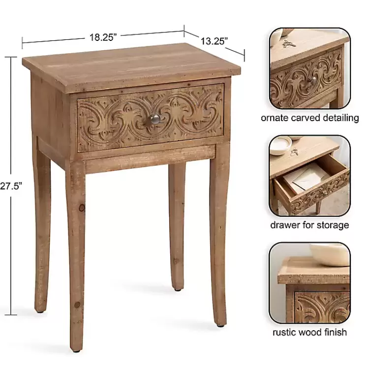 Rustic Ornate Carved Wood Accent Table>Kirklands Home Sale