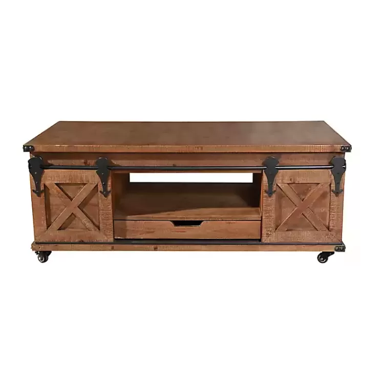 Rustic Fir Wood Rolling Barn Door Coffee Table>Kirklands Home New