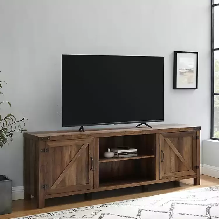Rustic Oak Barn Door TV Stand>Kirklands Home Clearance