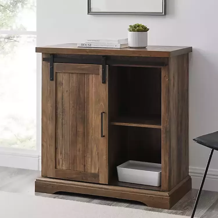 Rustic Oak Grooved Sliding Barn Door Cabinet>Kirklands Home Store