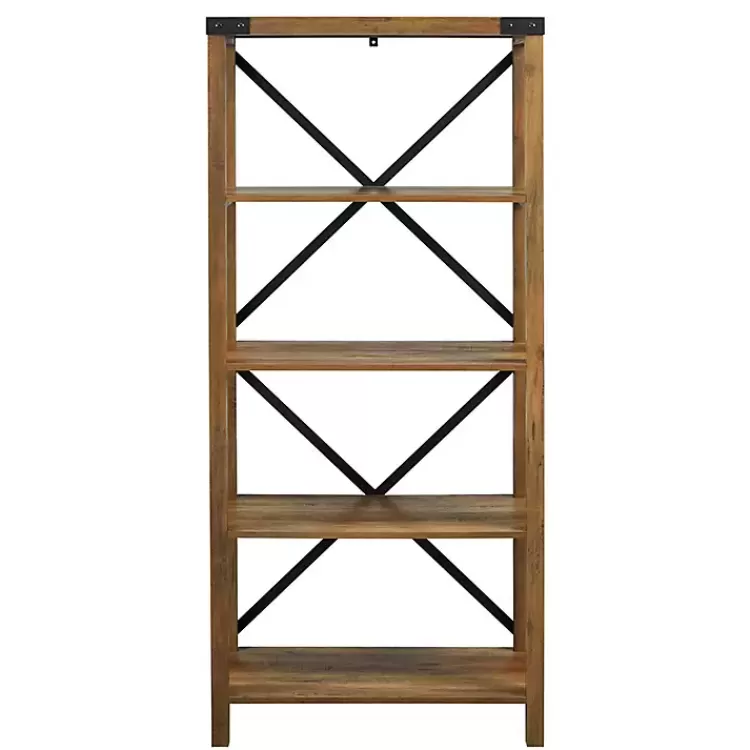 Rustic Oak Metal X Frame Back Bookshelf>Kirklands Home Outlet