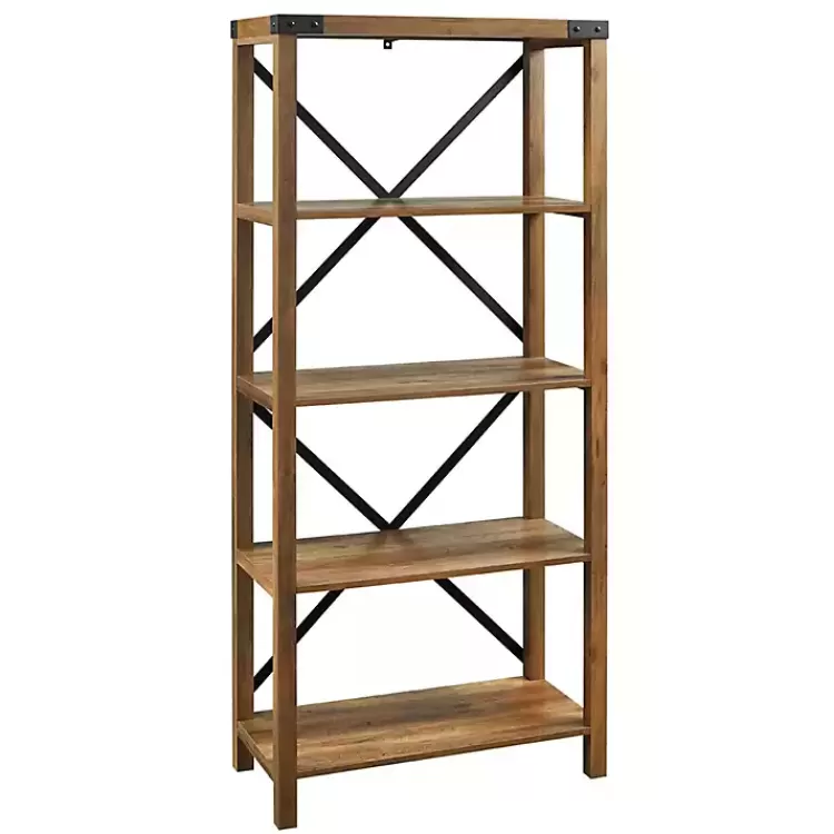 Rustic Oak Metal X Frame Back Bookshelf>Kirklands Home Outlet