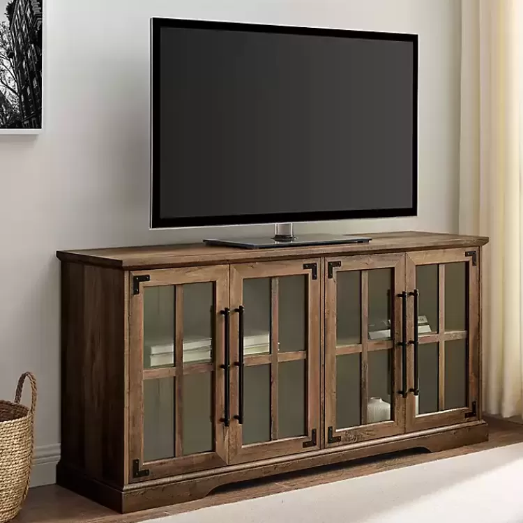 Rustic Oak Window 4-Door TV Stand>Kirklands Home Store