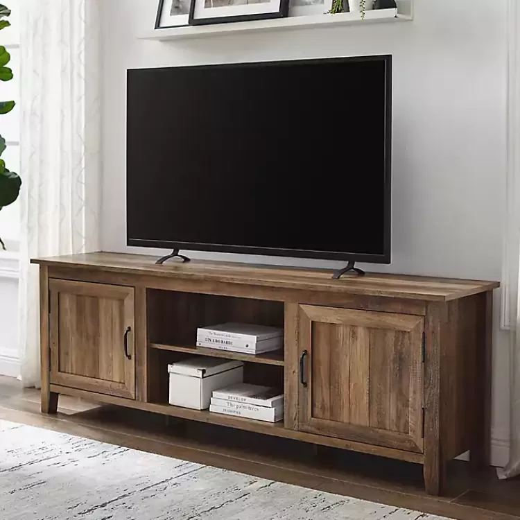 Rustic Oak Wood Grooved Door TV Stand>Kirklands Home Online
