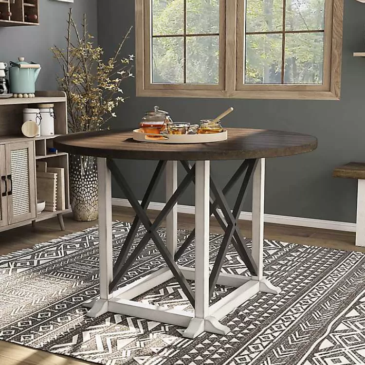 Rustic White & Oak Wood Round Dining Table>Kirklands Home Hot