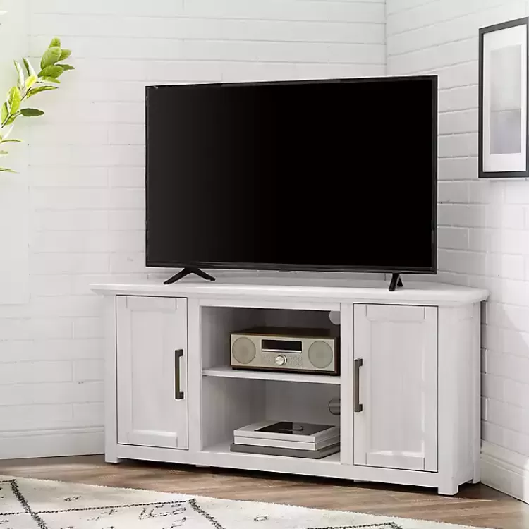 rustic_white_katycorner_tv_stand_4.webp Rustic White Katy-Corner TV Stand>Kirklands Home Fashion