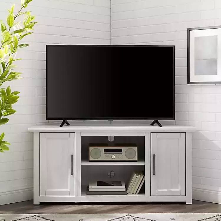 rustic_white_katycorner_tv_stand_5.webp Rustic White Katy-Corner TV Stand>Kirklands Home Fashion