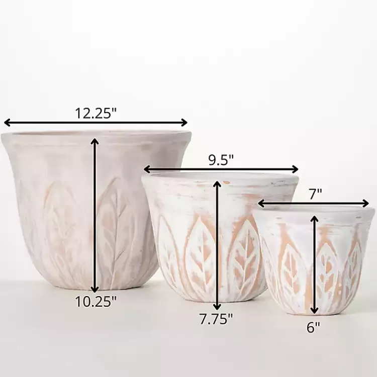 rustic_white_leaf_clay_planters_set_of__3.webp Rustic Leaf Clay Planters, Set of 3>Kirklands Home Cheap