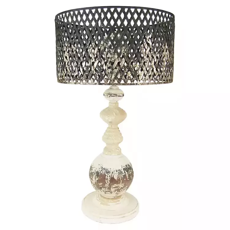 Rustic White Table Lamp with Woven Metal Shade>Kirklands Home Flash Sale