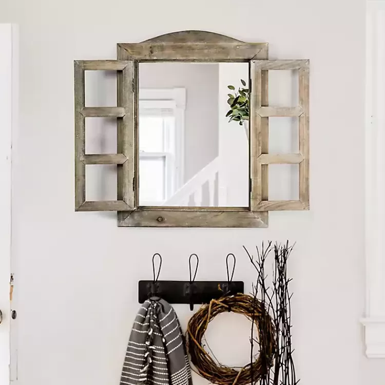 Rustic Wooden Dual Window Shutter Wall Mirror>Kirklands Home Fashion