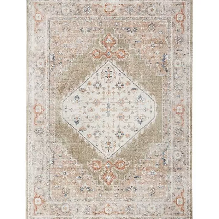 Sage Distressed Medallion Washable Area Rug, 5x7>Kirklands Home Store