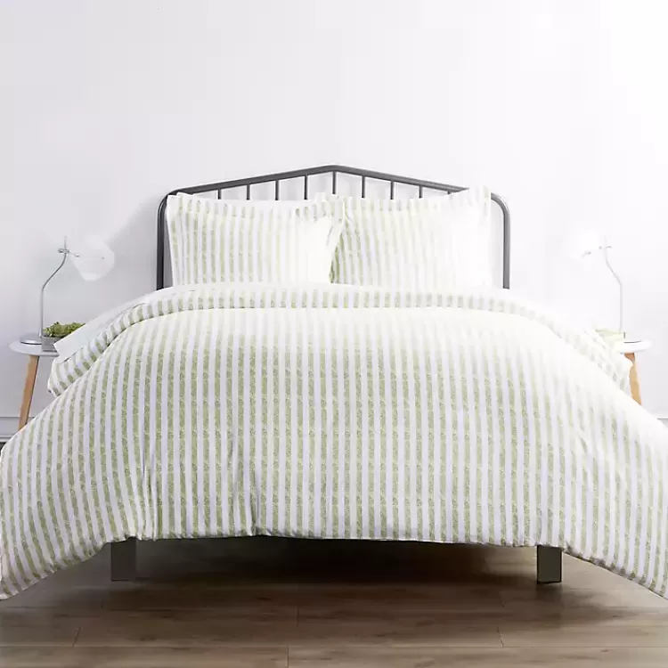 Sage Rugged Stripes Puffed Twin 3-pc. Duvet Set>Kirklands Home Clearance
