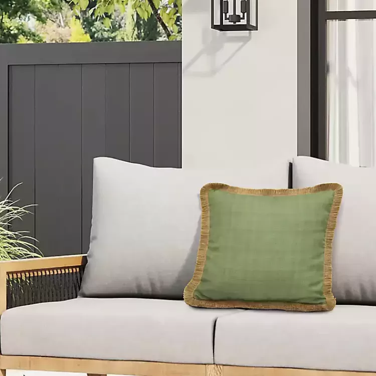 Sage Textured Jute Trim Outdoor Pillow>Kirklands Home Clearance