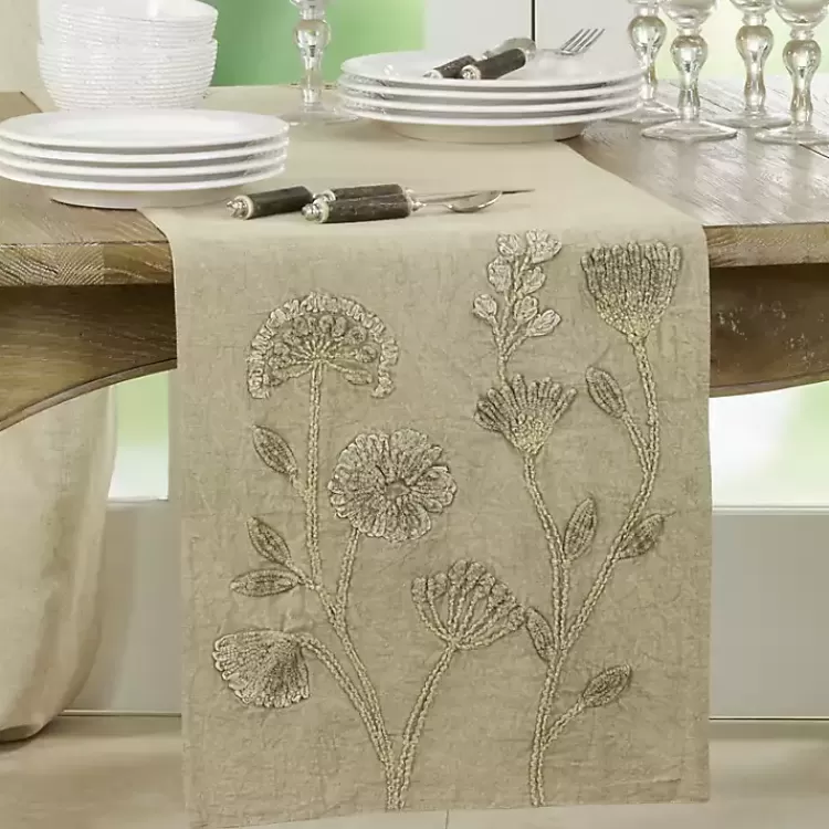 sand_beige_floral_embroidered_table_runner_2.webp Sand Beige Floral Embroidered Table Runner>Kirklands Home Best