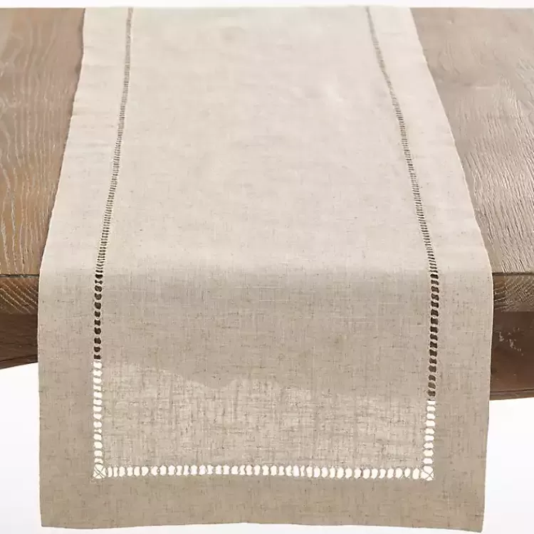 Sand Beige Hemstitch Border Table Runner>Kirklands Home Best