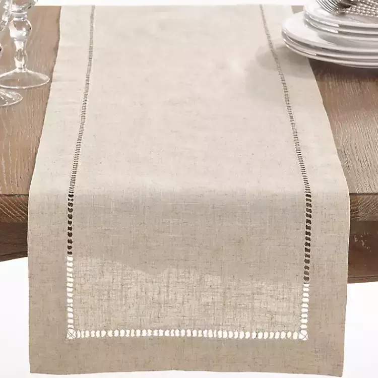 Sand Beige Hemstitch Border Table Runner>Kirklands Home Best