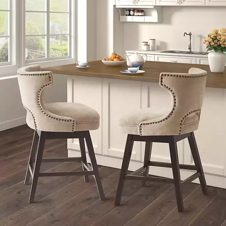 Sandy Beige Curve Back Swivel Counter Stool>Kirklands Home Outlet