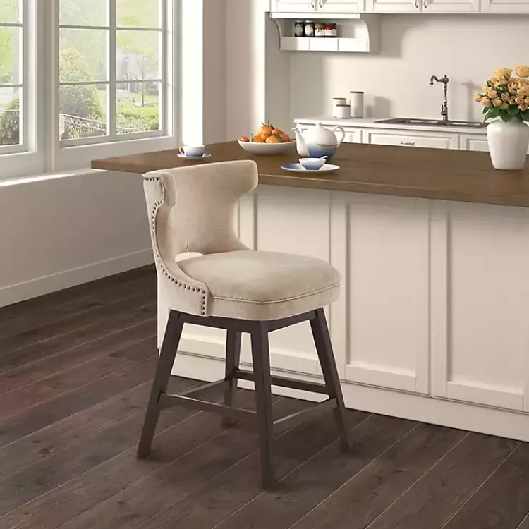 Sandy Beige Curve Back Swivel Counter Stool>Kirklands Home Outlet