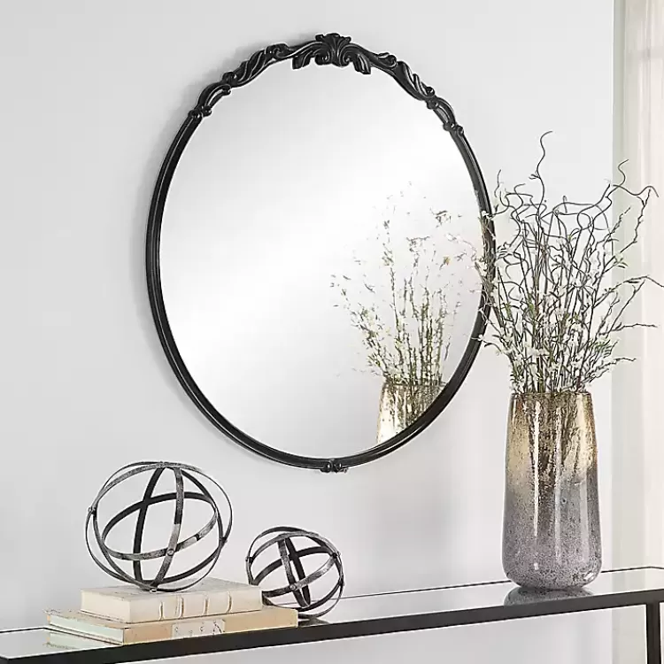 Satin Black Ornate Round Wall Mirror>Kirklands Home Cheap