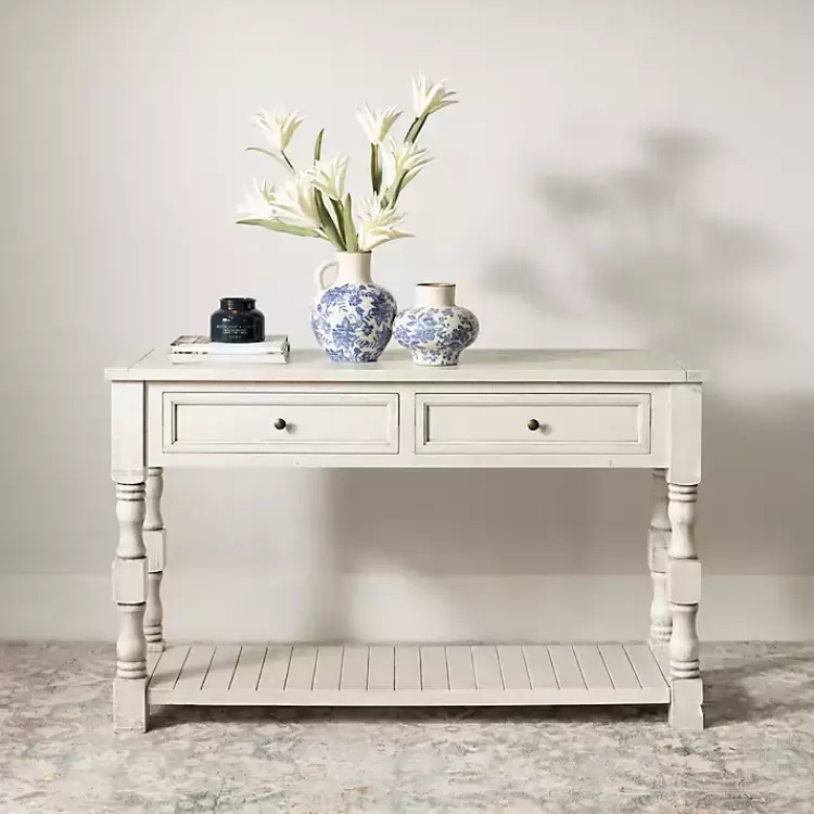 Savannah Cream Distressed Console Table>Kirklands Home Sale