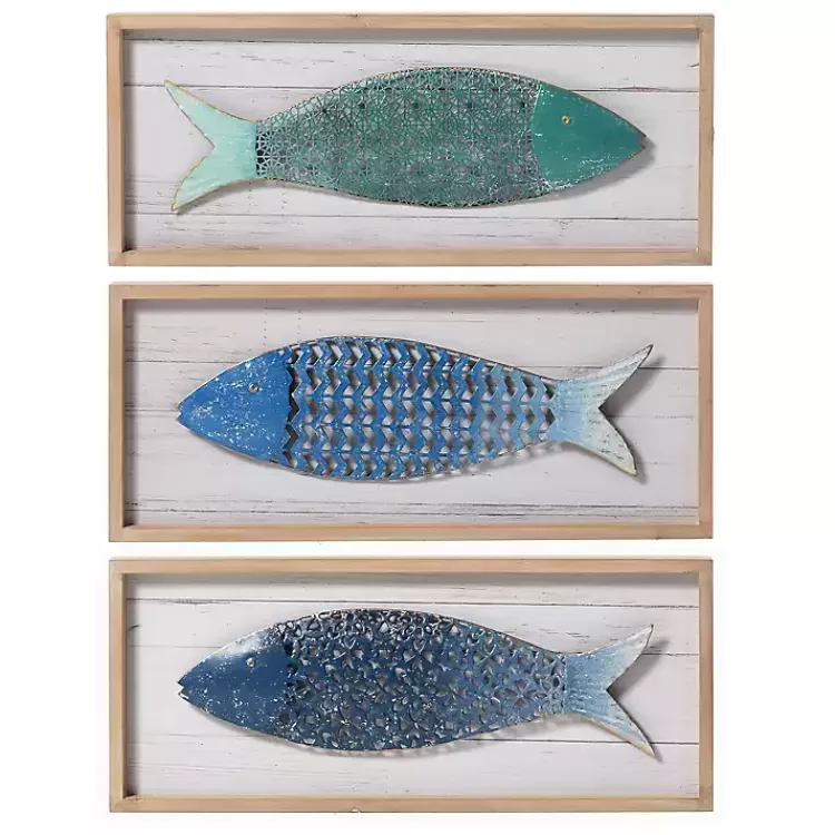 School of Fish Wooden and Metal Plaques, Set of 3>Kirklands Home Cheap