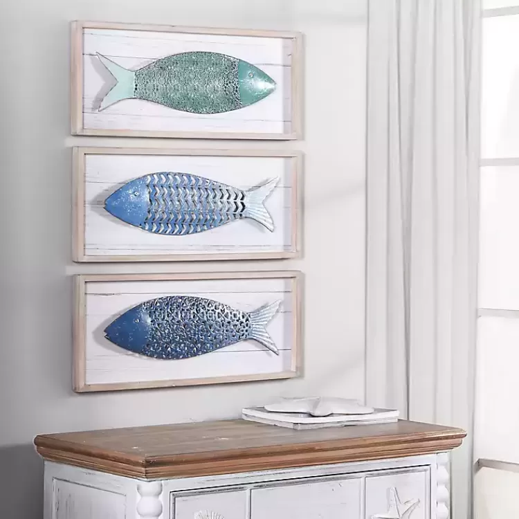 School of Fish Wooden and Metal Plaques, Set of 3>Kirklands Home Cheap