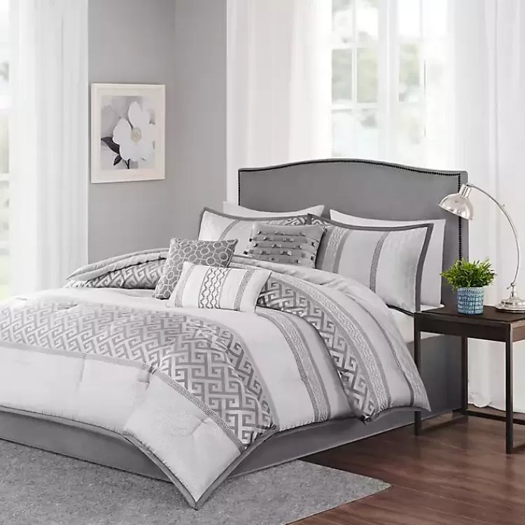 Silver Geometric Stripes 7-pc. King Comforter Set>Kirklands Home Online