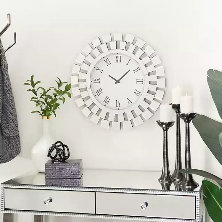 Silver Glass Mirror Abstract Wall Clock>Kirklands Home Shop