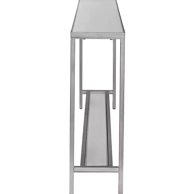 silver_metal_mirrored_top_slim_console_table_3.webp Metal Mirrored Top Slim Console Table>Kirklands Home Fashion