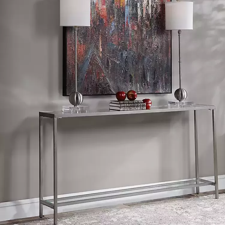 silver_metal_mirrored_top_slim_console_table_4.webp Metal Mirrored Top Slim Console Table>Kirklands Home Fashion