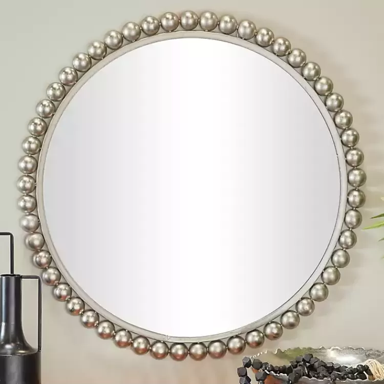 Silver Metal Round Beaded Frame Wall Mirror>Kirklands Home Shop