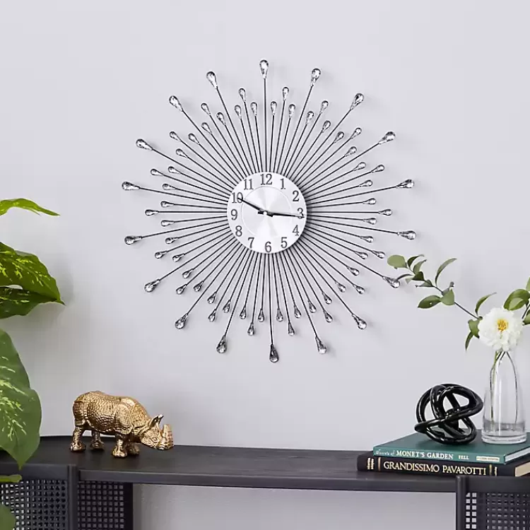 Silver Metal Sunburst Droplet Frame Clock>Kirklands Home Flash Sale
