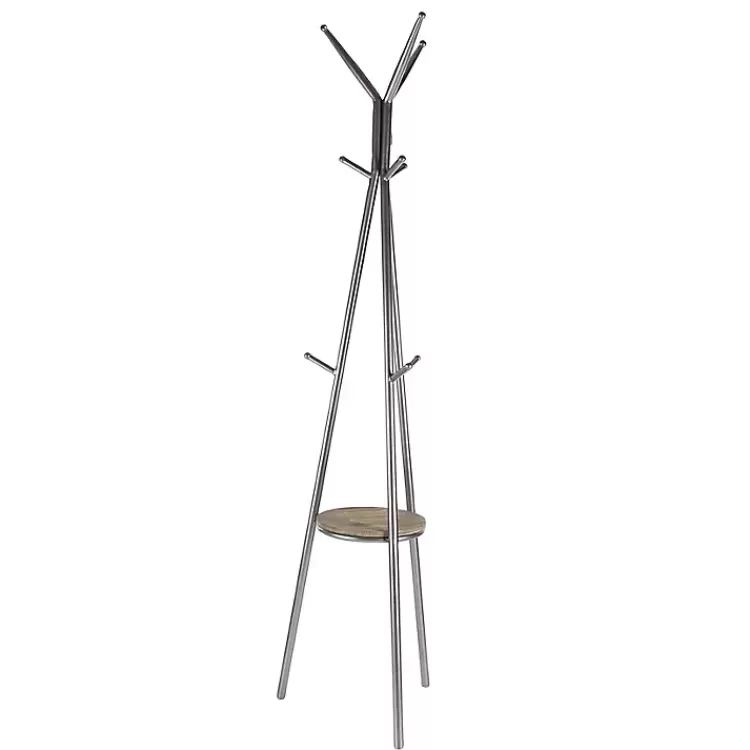 Silver Metal Tripod Coat Rack with Shelf>Kirklands Home Discount