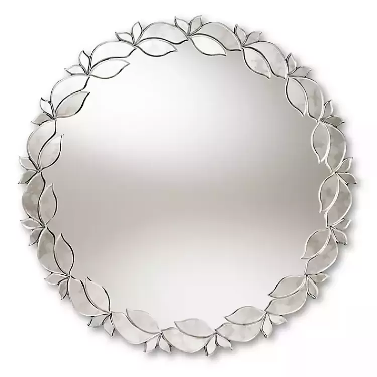 Silver Petal Leaf Round Wood Frame Wall Mirror>Kirklands Home Hot