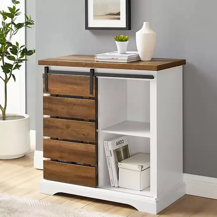 Slatted Sliding Barn Door White and Oak Cabinet>Kirklands Home Outlet