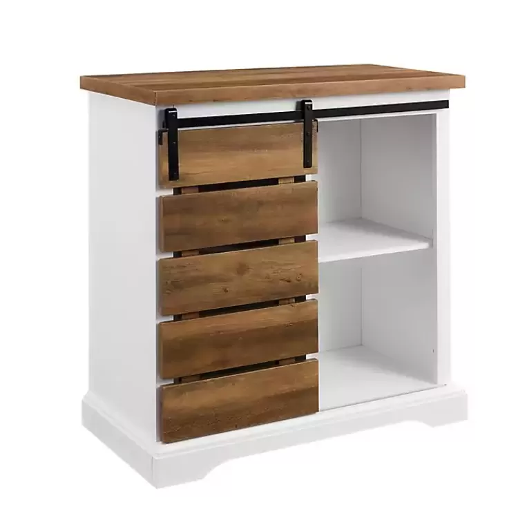 Slatted Sliding Barn Door White and Oak Cabinet>Kirklands Home Outlet