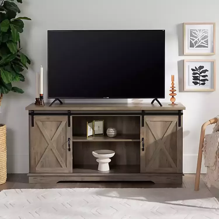 Sliding Barn Door Open Shelf Wash TV Stand>Kirklands Home Discount