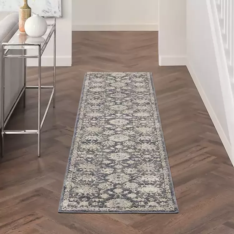 Smokey Blue and Ivory Floral Runner, 2x7>Kirklands Home New