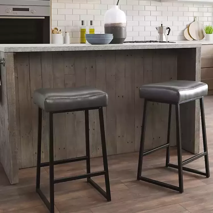 smokey_gray_faux_leather_counter_stools_set_of__2.webp Smokey Faux Leather Counter Stools, Set of 2>Kirklands Home Best Sale