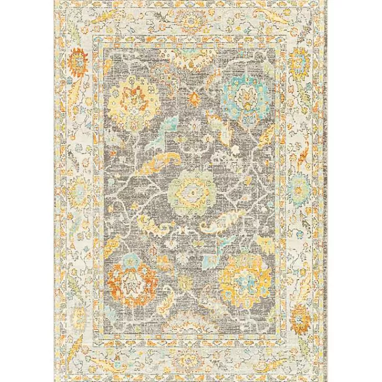 Soft Yellow and Gray Floral Area Rug, 8x12>Kirklands Home Discount