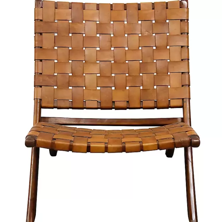 Solid Teak and Genuine Leather Lounge Chair>Kirklands Home Shop