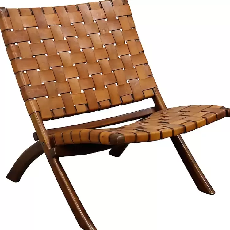 Solid Teak and Genuine Leather Lounge Chair>Kirklands Home Shop
