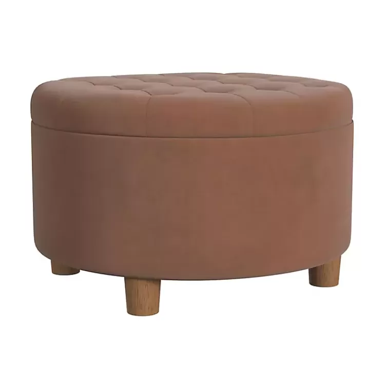 Spice Round Velvet Tufted Storage Ottoman>Kirklands Home Outlet