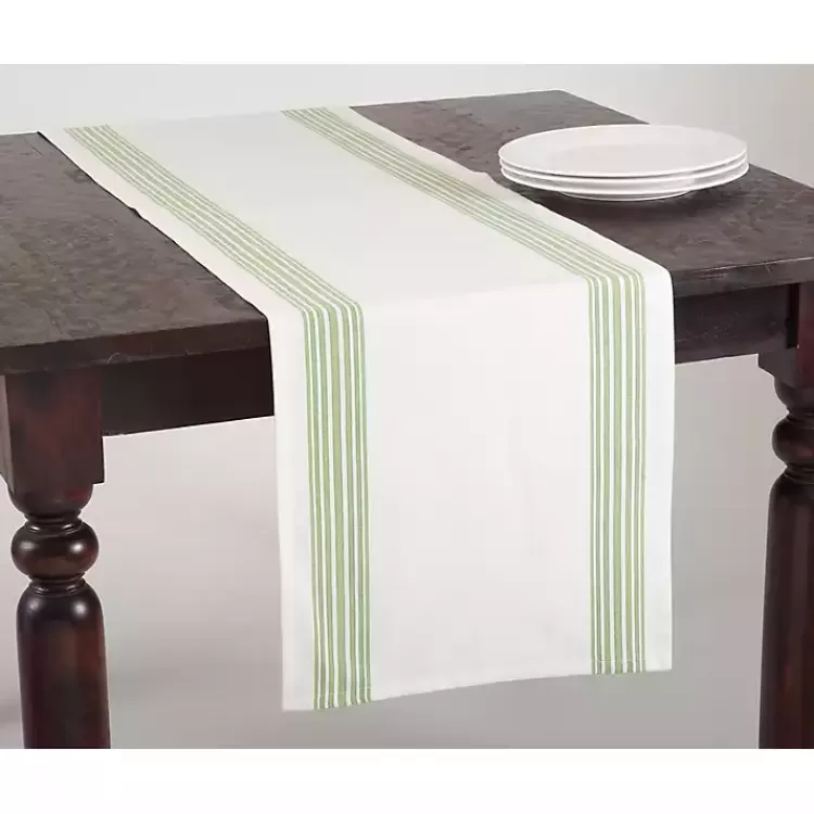Spring Green Striped Border Table Runner>Kirklands Home Discount